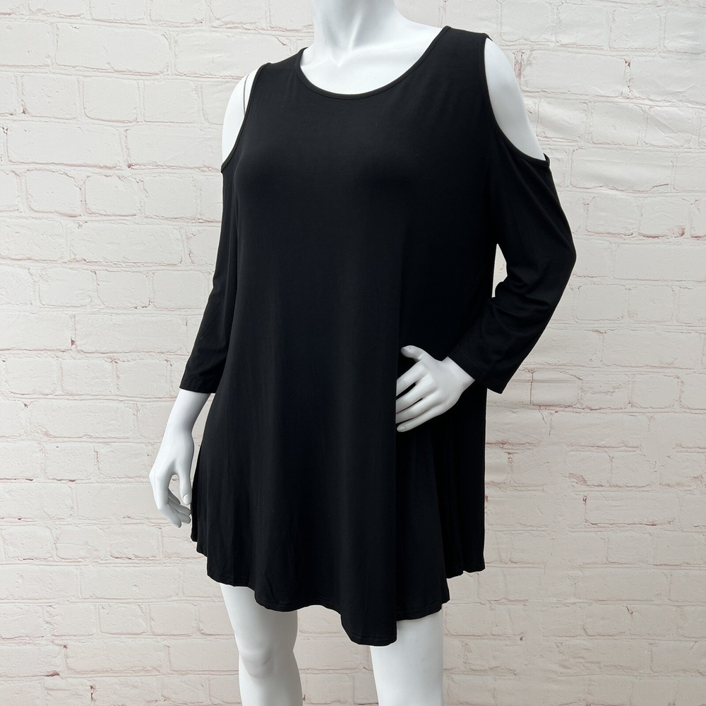 Bluetime Women Summer Cold Shoulder Round Neckline Short Sleeve Tunic Dress 2XL